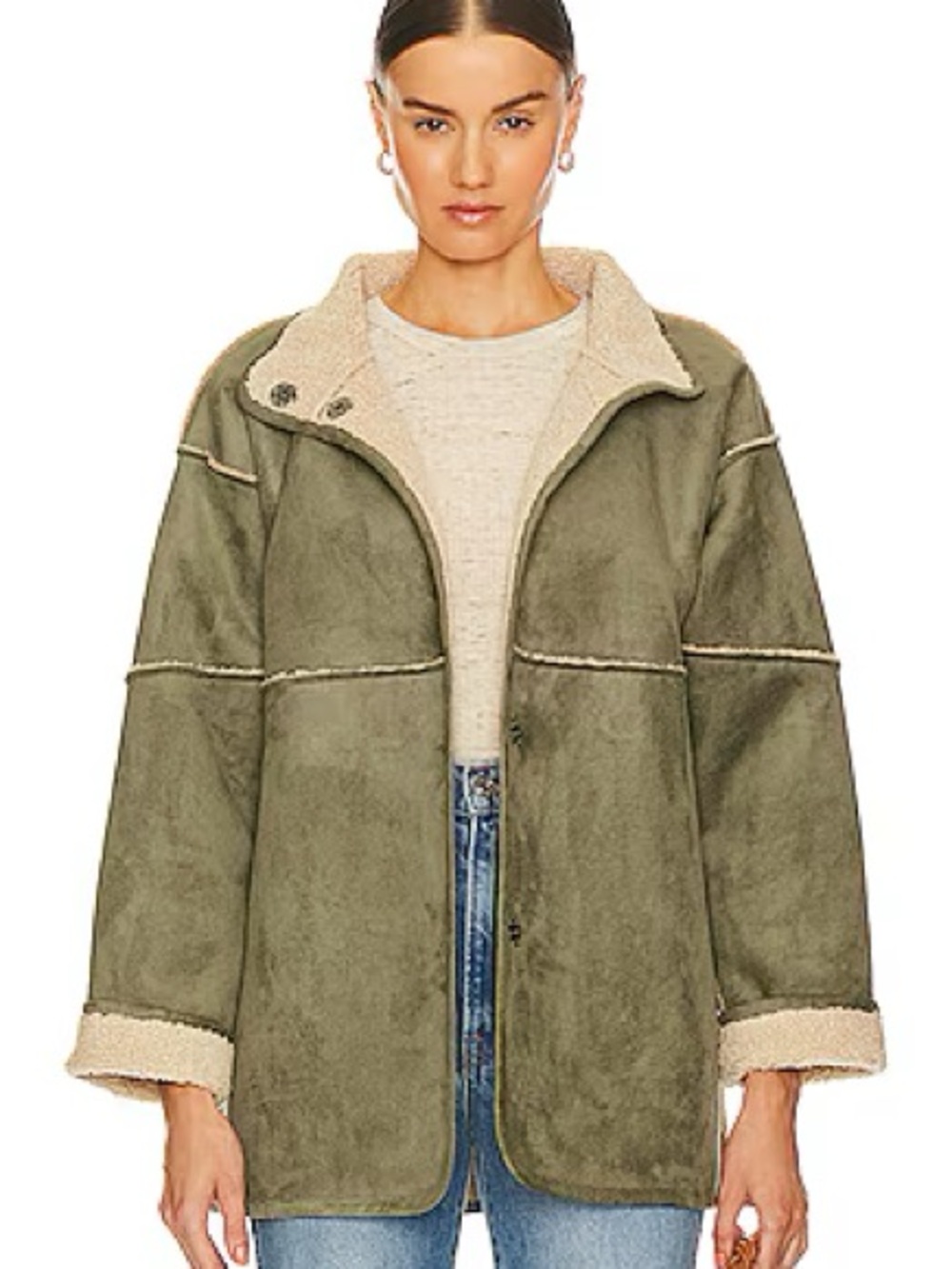 Velvet Graham Spencer Albany Reversible Shearling Coat Olive M